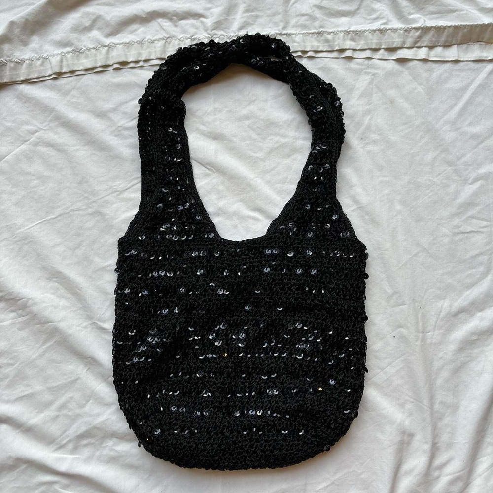 black beaded bag Vintage y2k Sequin crochet knit hobo bag shoulder bag
